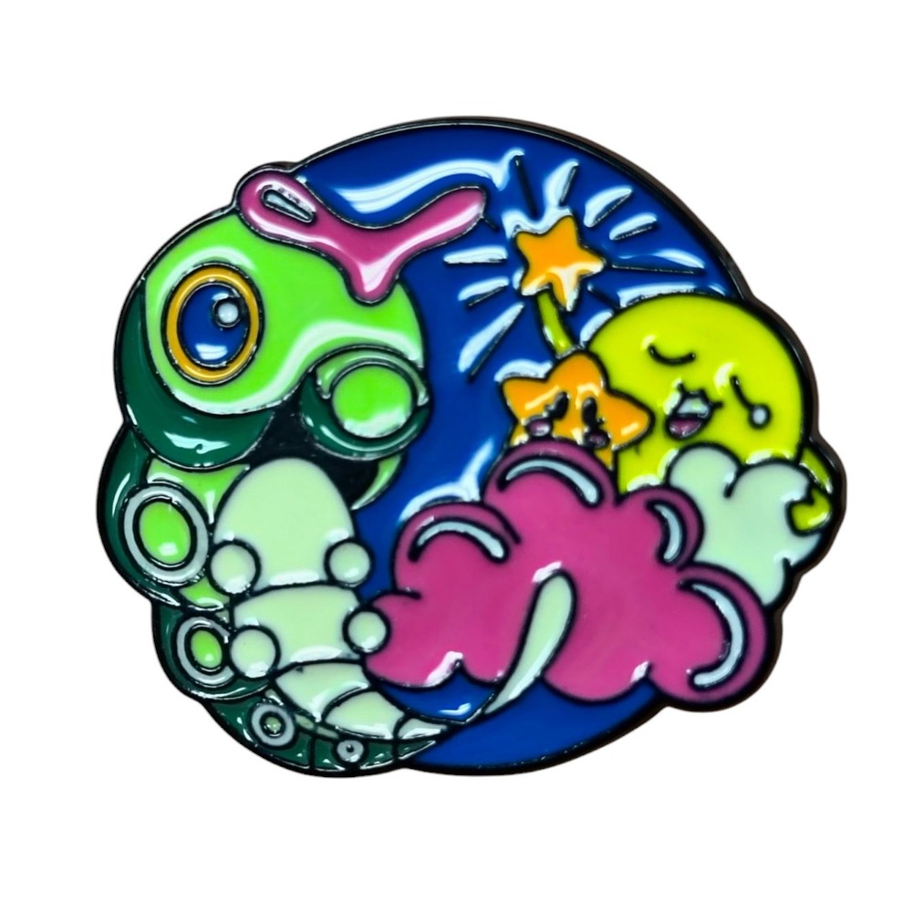 Nintendo Pokemon Cute Caterpie w/ Star Cloud And Sun Round Enamel Pin